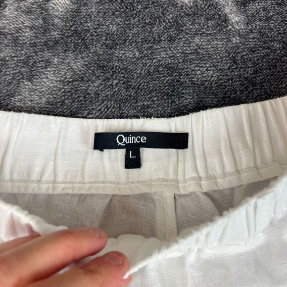 Quince White 100% European Linen Pull On Pants Women's L Pockets Wide Leg - Picture 4 of 12